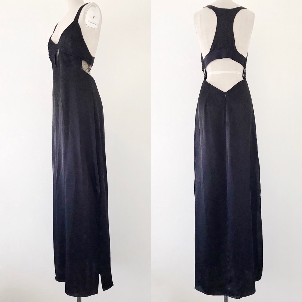 ZARA | Satin Lace Backless Maxi Dress With Slits